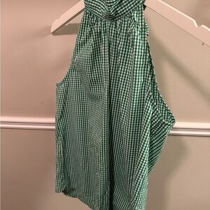 J.Crew Green Gingham Halter Top with Bow Back – Size 00
